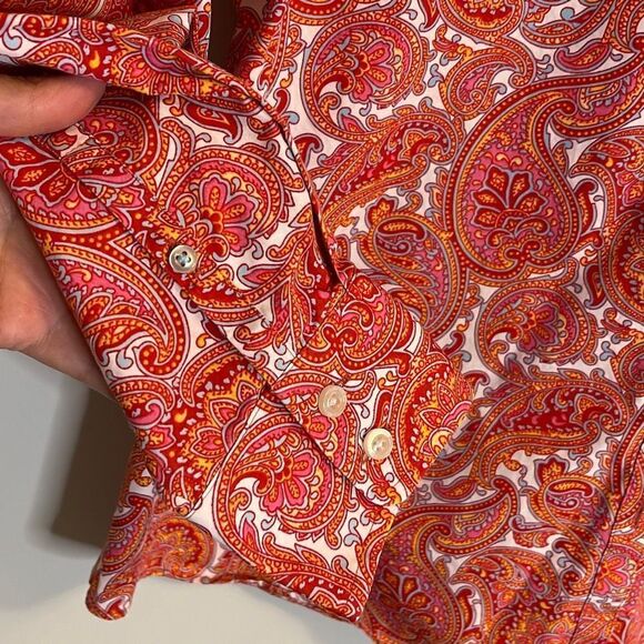 Lands End Paisley Button Down Shirt Size 12 P. Red/Orange - Picture 3 of 9